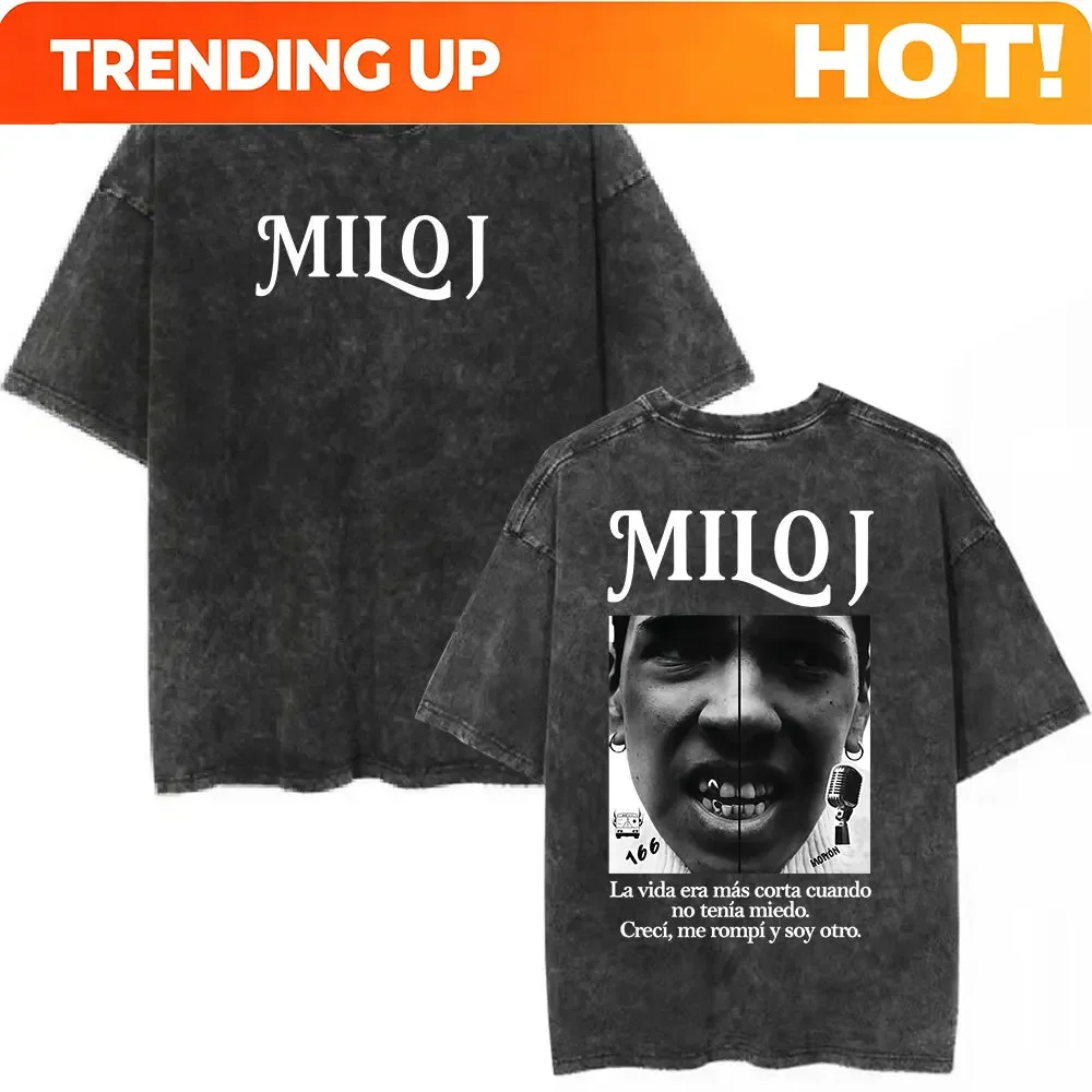 Vintage Fashion La - เสื้อยืดปรับแต่งได้ สไตล์วินเทจล้างสี แร็ปเปอร์ Milo J La