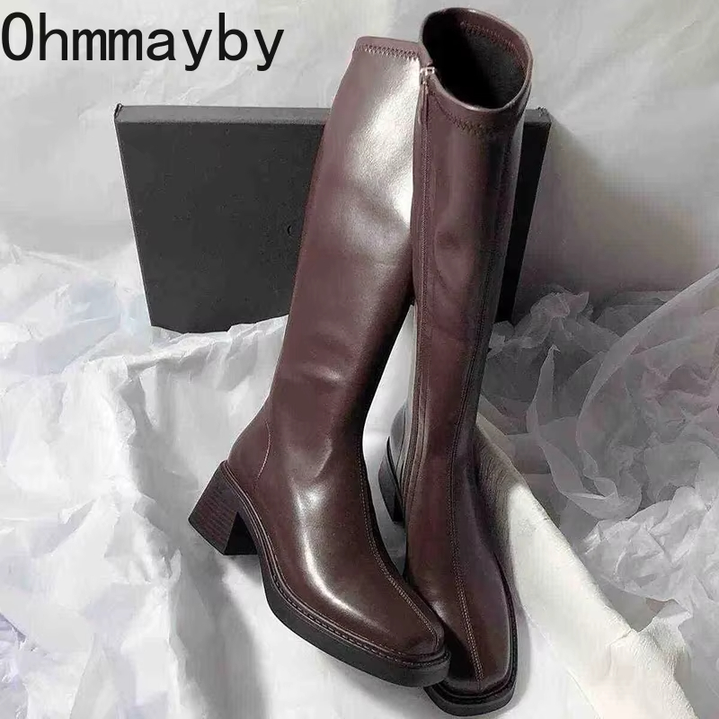 Vintage Fashion Online - Vintage ส้นหนาผู้หญิงเข่ารองเท้าบูทสูงแฟชั่นซิปด้านข้างรองเท้าฤดูใบไม้ร่วงฤดูหนาวสุภาพสตรีกระชับยาว Botas De Mujer