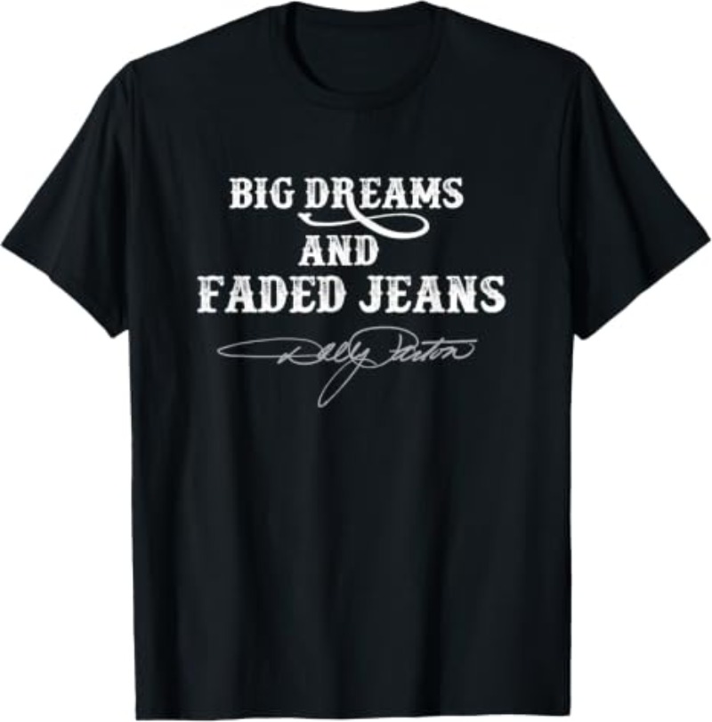 Vintage Fashion Quotes - เสื้อยืด Big Dreams ลายยีนส์ซีดจาง สำหรับผู้หญิง ลายพิมพ์คำคมสไตล์ตะวันตก