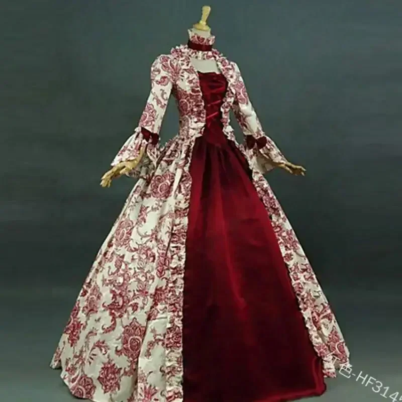 Vintage Fashion Dresses - ชุดคอสเพลย์สไตล์โกธิคยุคกลางเรเนซองส์ ไซส์ใหญ่ พร้อมลูกไม้ลายดอกไม้แบบวินเทจ ชุดเดรสยาวแขนบาน สำหรับงานฮาโลวีนและงานคาร์นิวัล